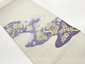 道長取りに鳥・松・紅葉模様織出し名古屋帯